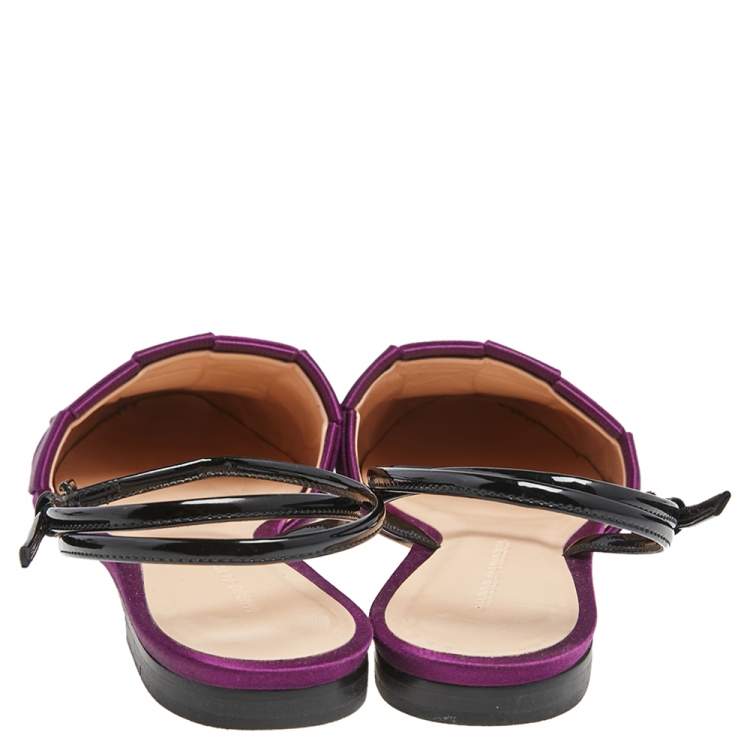 Pre Owned Marco de Vincenzo Purple Woven Satin Ankle Strap Flats Size 39