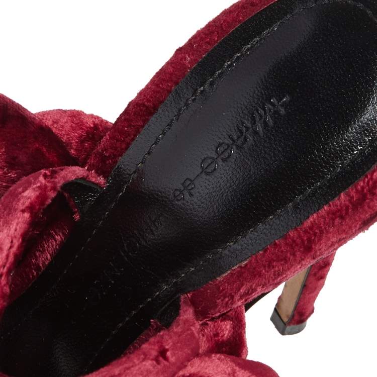 Pre Owned Marco de Vincenzo Red Braided Velvet Ankle Strap Sandals Size 38