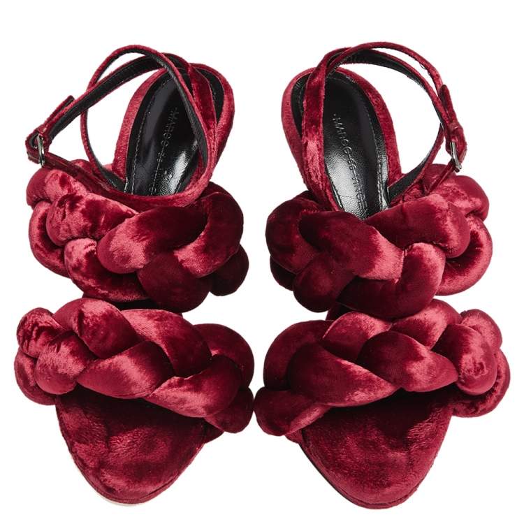 Pre Owned Marco de Vincenzo Red Braided Velvet Ankle Strap Sandals Size 38