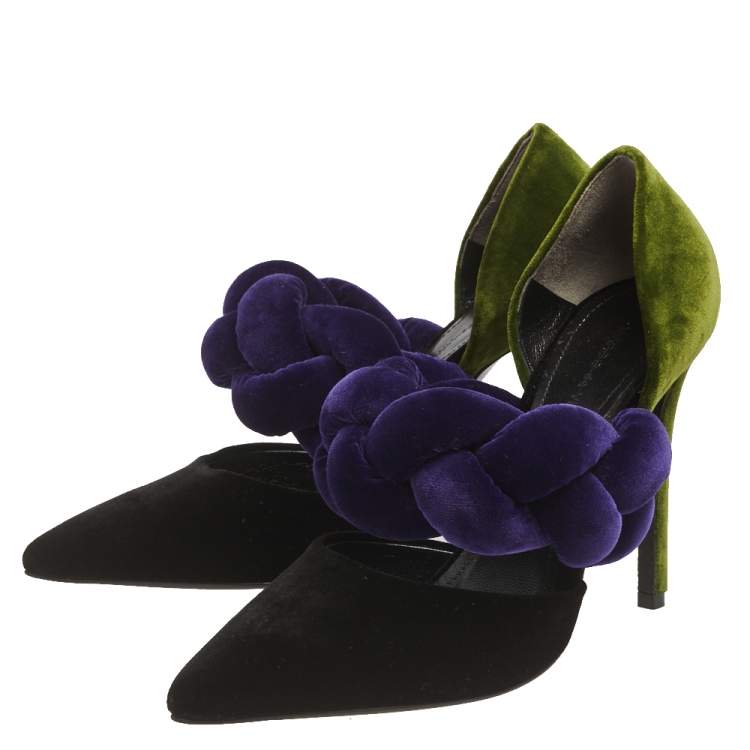 Pre Owned Marco de Vincenzo Multicolor Velvet  Braided Strap Pumps Size 37.5