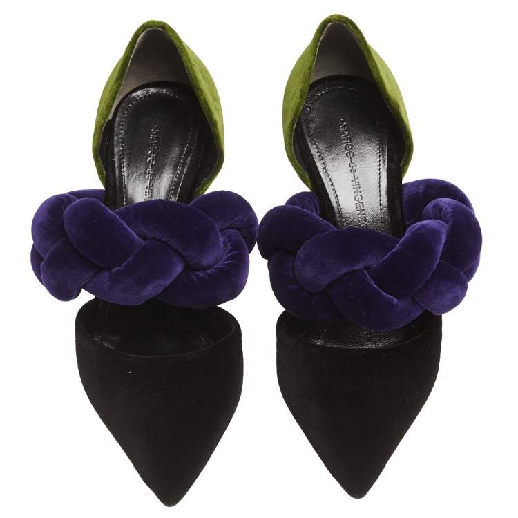 Pre Owned Marco de Vincenzo Multicolor Velvet  Braided Strap Pumps Size 37.5
