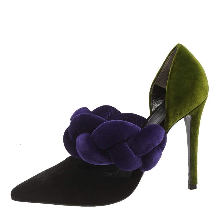 Pre Owned Marco de Vincenzo Multicolor Velvet  Braided Strap Pumps Size 37.5