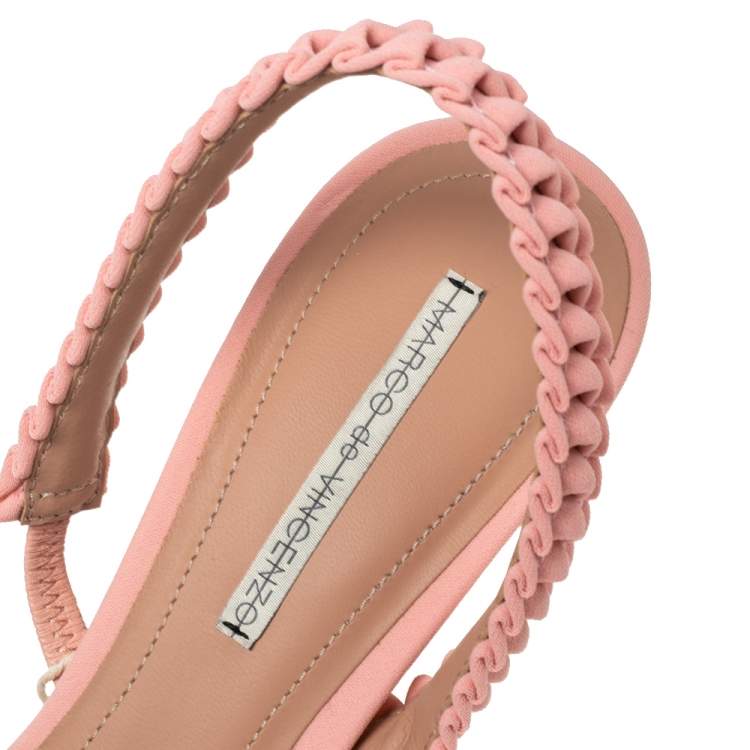 Pre Owned Marco de Vincenzo Pink/Silver Pleated Fabric and Leather Bow Slingback Sandals Size 37