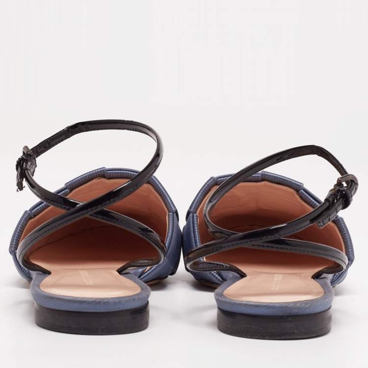 Pre Owned Marco de Vincenzo Blue Satin Ankle Strap Flats Size 39
