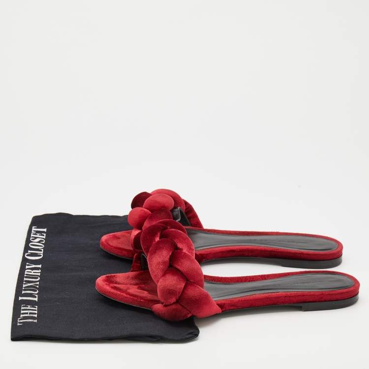 Pre Owned Marco de Vincenzo Red Velvet Braided Flat Slide Sandals Size 39