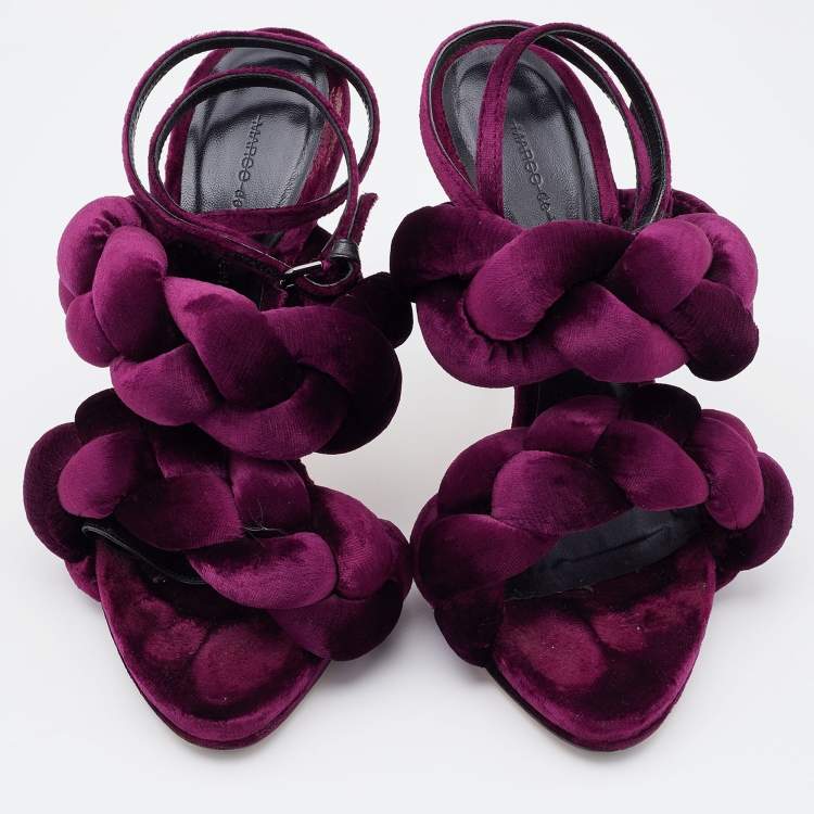 Pre Owned Marco de Vincenzo Plum Purple Braided Velvet Ankle Strap Sandals Size 38