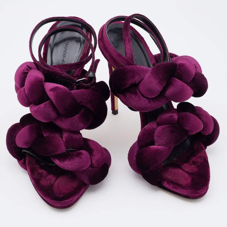 Pre Owned Marco de Vincenzo Plum Purple Braided Velvet Ankle Strap Sandals Size 38