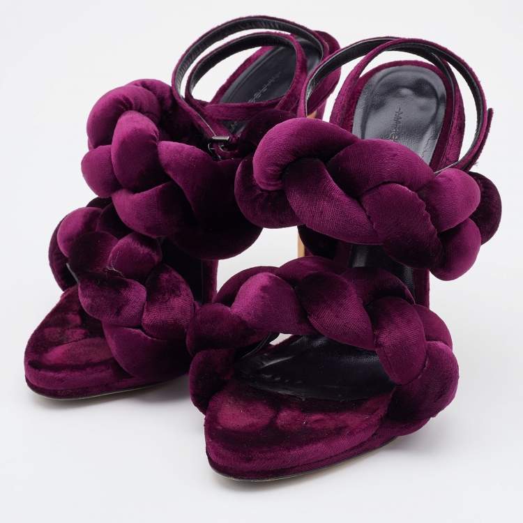 Pre Owned Marco de Vincenzo Plum Purple Braided Velvet Ankle Strap Sandals Size 38