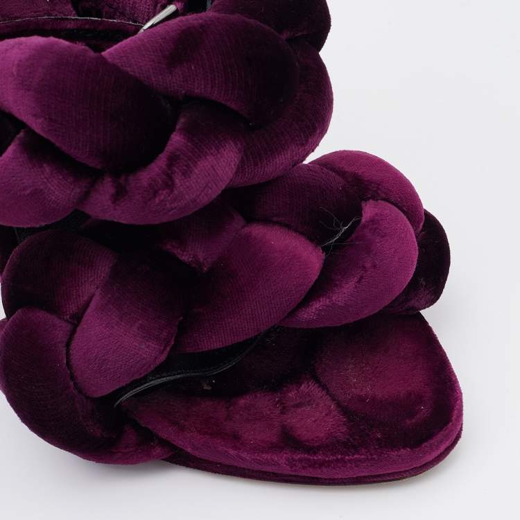 Pre Owned Marco de Vincenzo Plum Purple Braided Velvet Ankle Strap Sandals Size 38