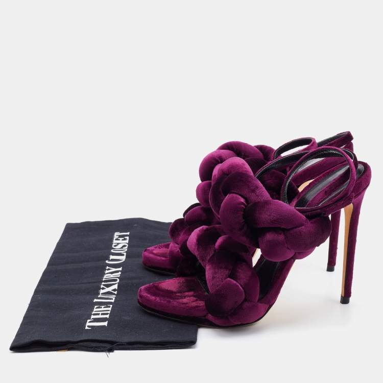 Pre Owned Marco de Vincenzo Plum Purple Braided Velvet Ankle Strap Sandals Size 38