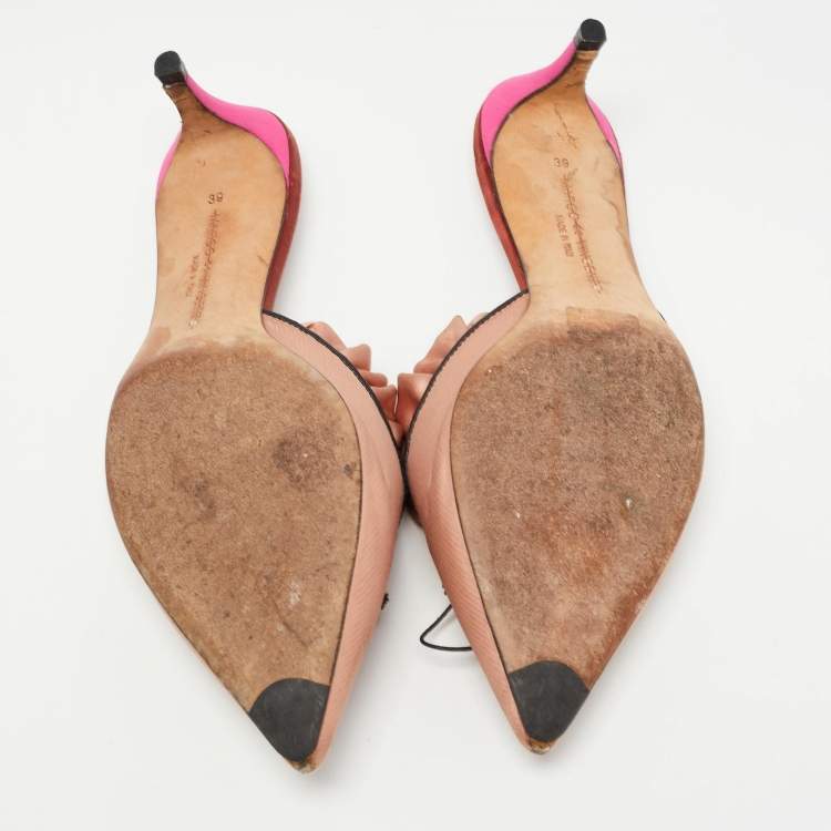 Pre Owned Marco de vincenzo Beige Satin Pointed Toe Mules Size 39