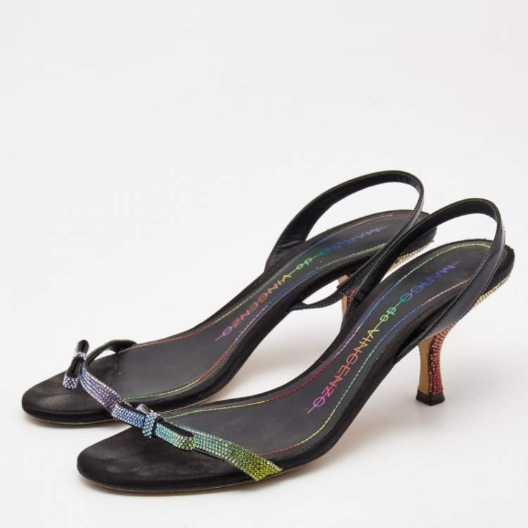 Pre Owned Marco de vincenzo Black Patent Embellished Slingback Sandals Size 40