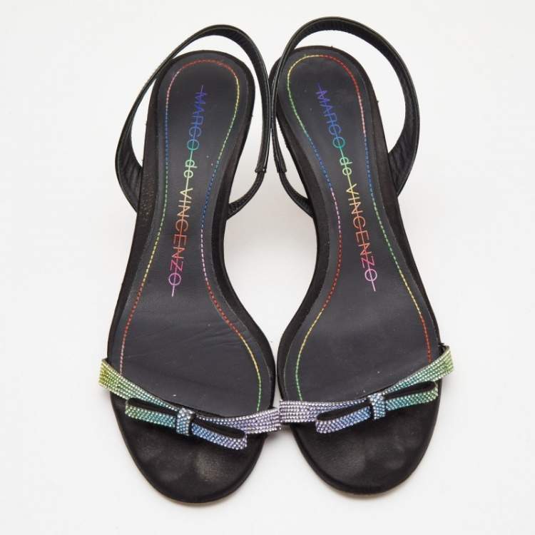 Pre Owned Marco de vincenzo Black Patent Embellished Slingback Sandals Size 40