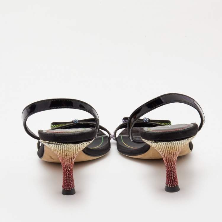 Pre Owned Marco de vincenzo Black Patent Embellished Slingback Sandals Size 40