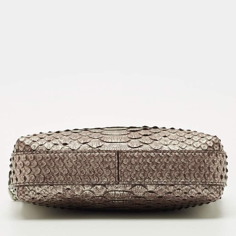 Pre Owned Maria Oliver Brown Python Double Zip Crossbody Bag