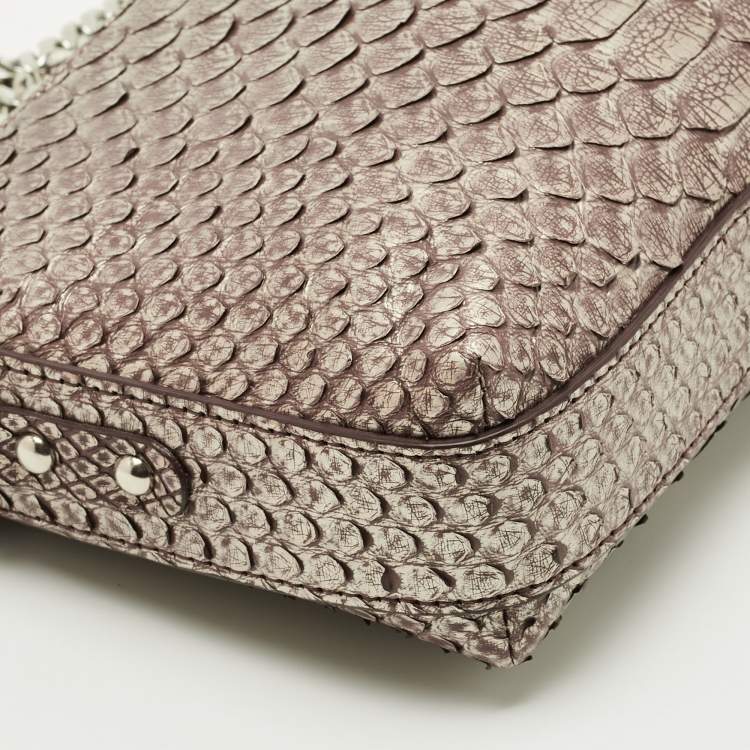 Pre Owned Maria Oliver Brown Python Double Zip Crossbody Bag