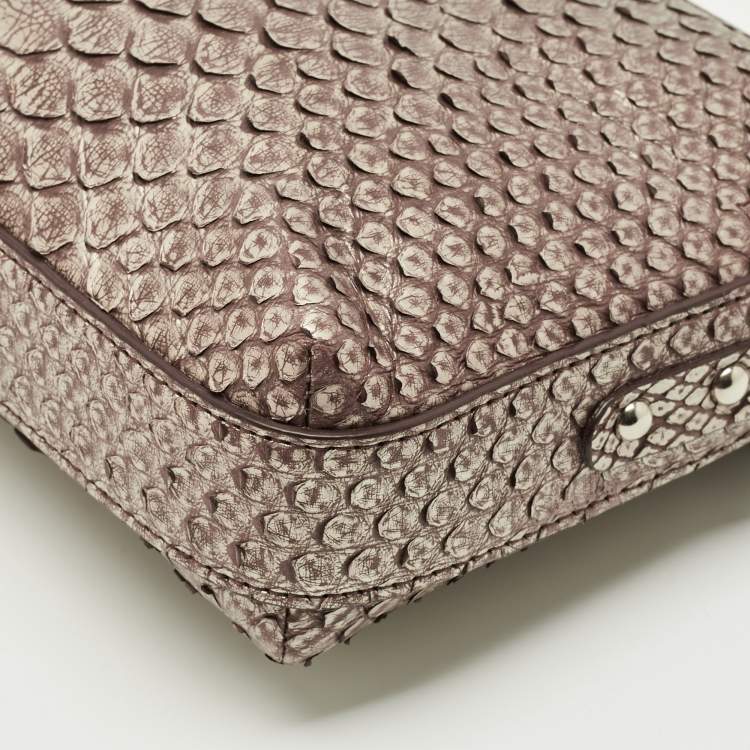 Pre Owned Maria Oliver Brown Python Double Zip Crossbody Bag