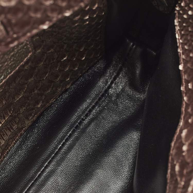 Pre Owned Maria Oliver Brown Python Double Zip Crossbody Bag