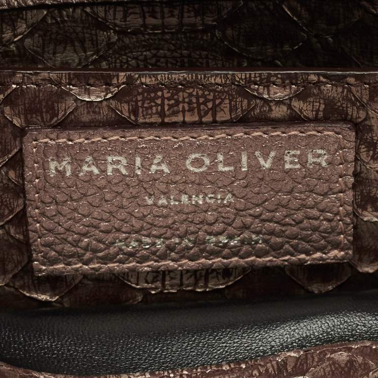 Pre Owned Maria Oliver Brown Python Double Zip Crossbody Bag