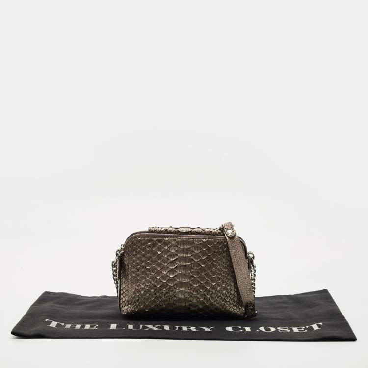 Pre Owned Maria Oliver Brown Python Double Zip Crossbody Bag