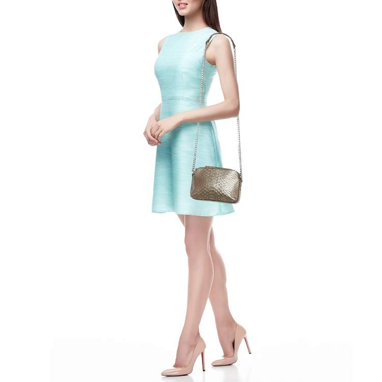 Pre Owned Maria Oliver Brown Python Double Zip Crossbody Bag