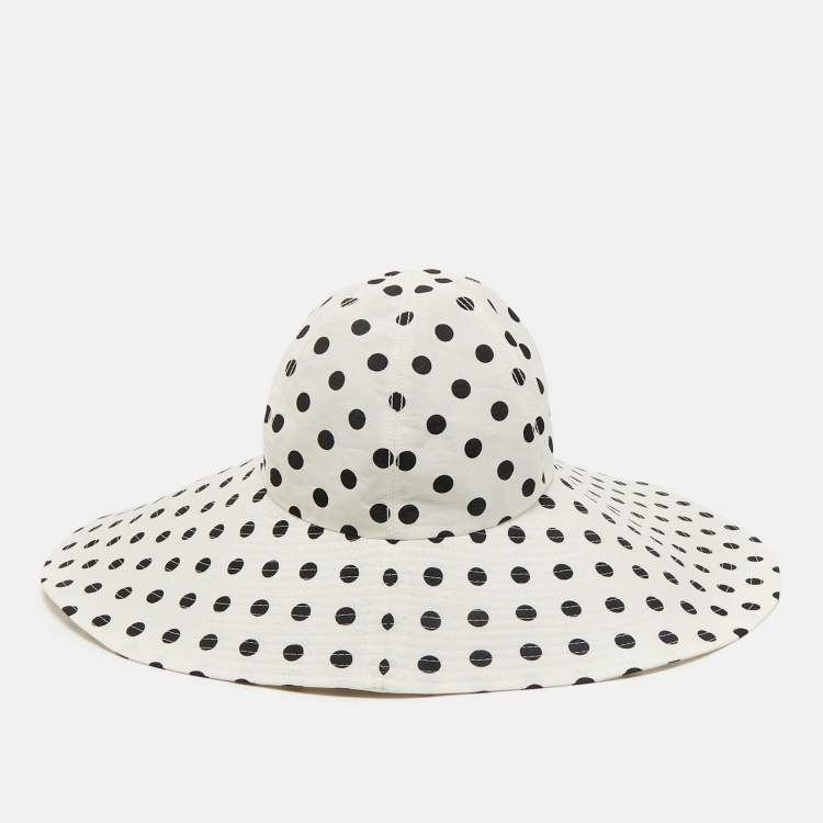 Pre Owned Marianna Senchina White Polka Dots Floppy Hat M