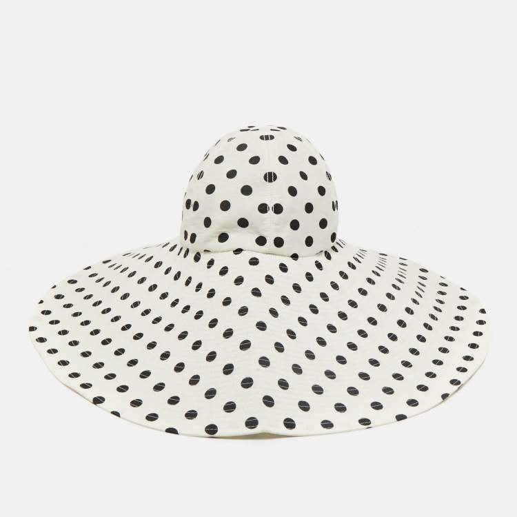 Pre Owned Marianna Senchina White Polka Dots Floppy Hat M