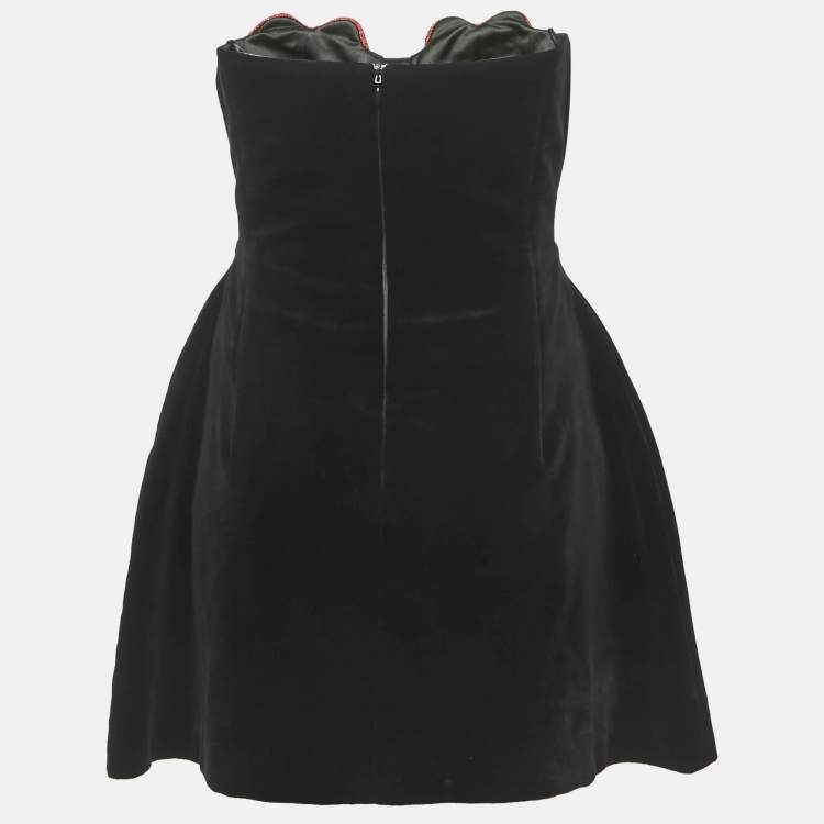 Pre Owned Marianna Senchina Black Velvet Heart Studded Strapless Mini Dress M