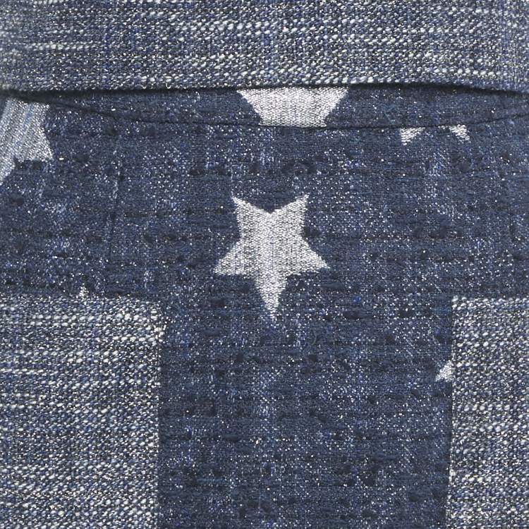 Pre Owned Marina Qureshi Blue Jacquard Tweed Top and Skirt Set S