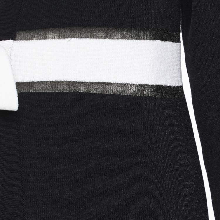 Pre Owned Marina Rinaldi Navy Blue/White Rib Knit Belted Cardigan L