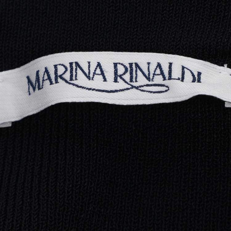 Pre Owned Marina Rinaldi Navy Blue/White Rib Knit Belted Cardigan L