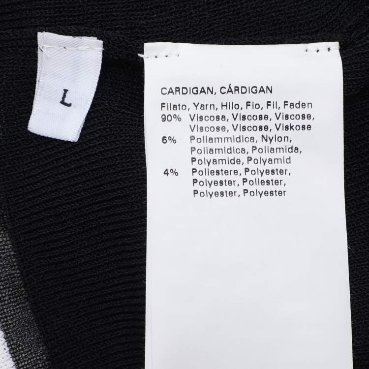 Pre Owned Marina Rinaldi Navy Blue/White Rib Knit Belted Cardigan L