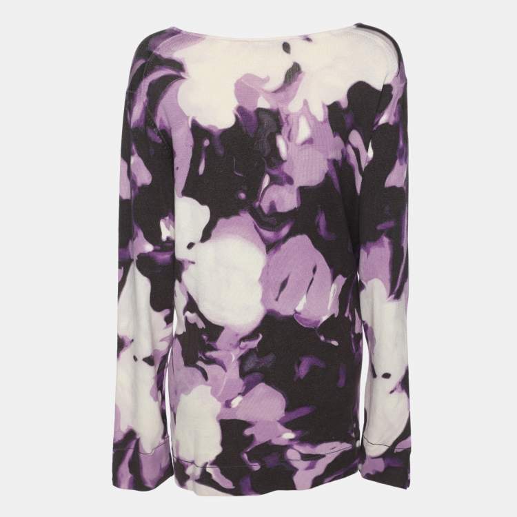 Pre Owned Marina Rinaldi Multicolor Printed Silk Sweater L