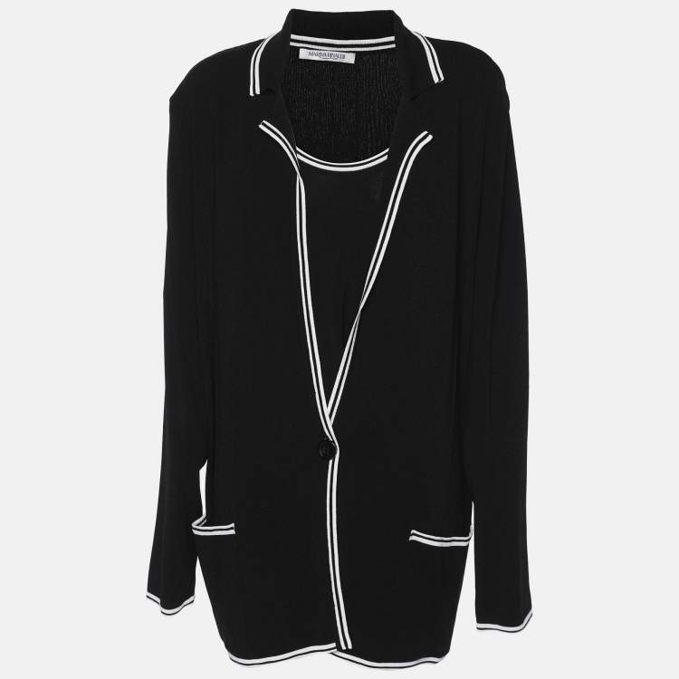 Pre Owned Marina Rinaldi Black Jersey Cardigan Set L
