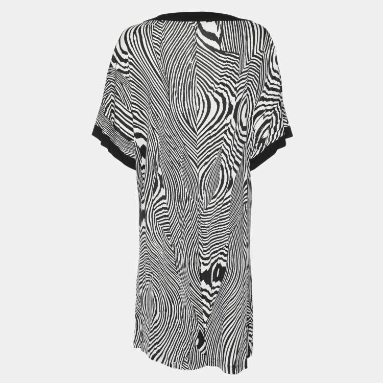 Pre Owned Marina Rinaldi Black/White Jersey Psychadelic Stripe Tunic M