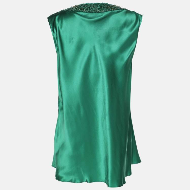 Pre Owned Marina Rinaldi Green Silk Embellished Tops L