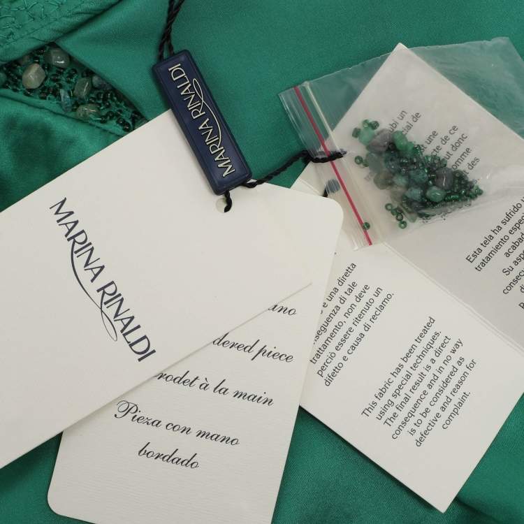 Pre Owned Marina Rinaldi Green Silk Embellished Tops L