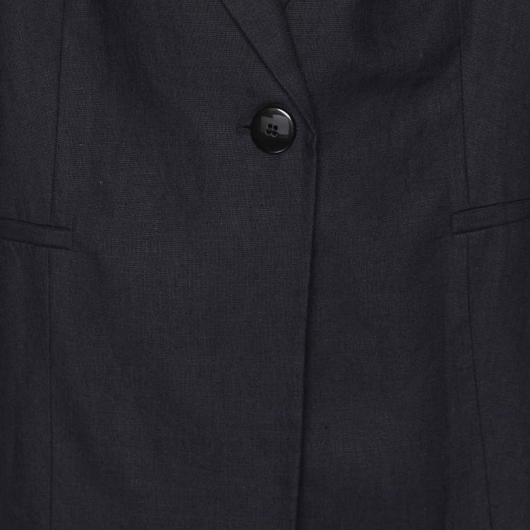 Pre Owned Marina Rinaldi Navy Blue Linen Single Breasted Blazer L