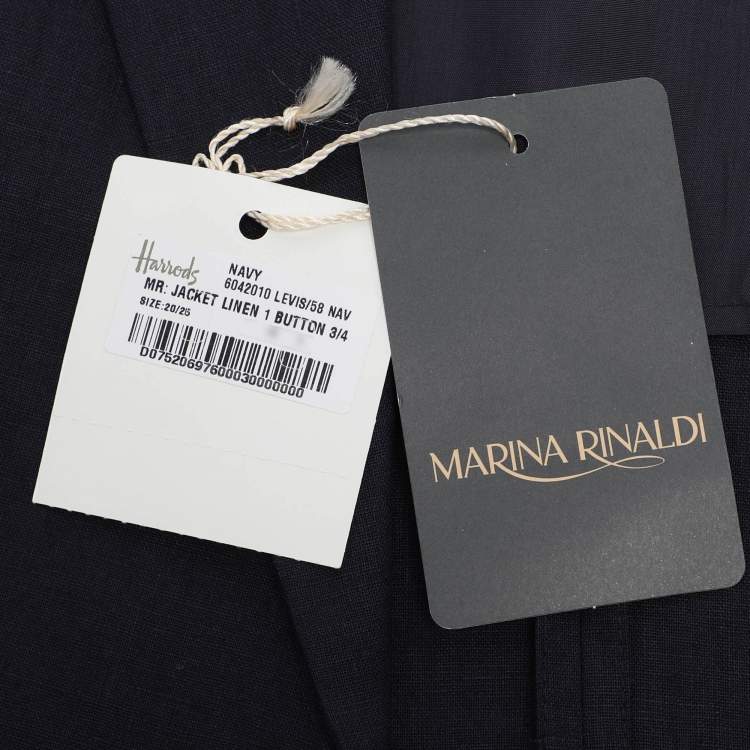 Pre Owned Marina Rinaldi Navy Blue Linen Single Breasted Blazer L