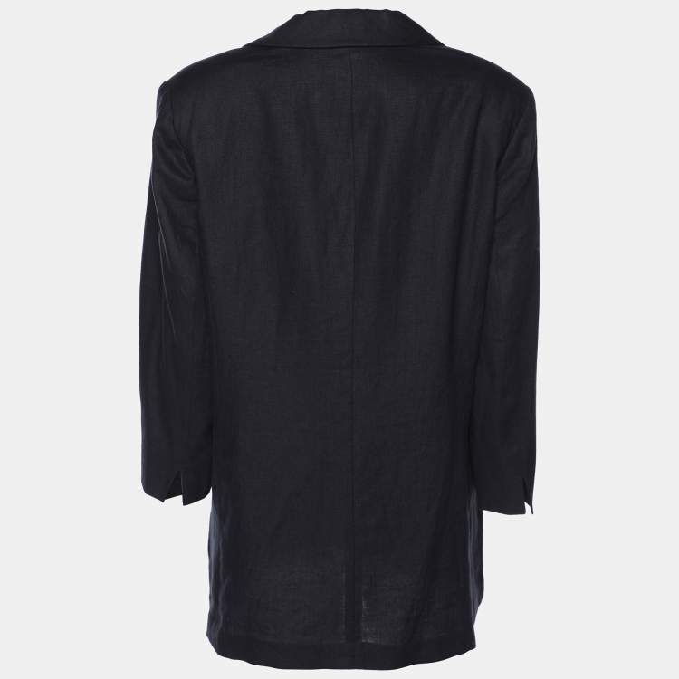 Pre Owned Marina Rinaldi Navy Blue Linen Single Breasted Blazer L