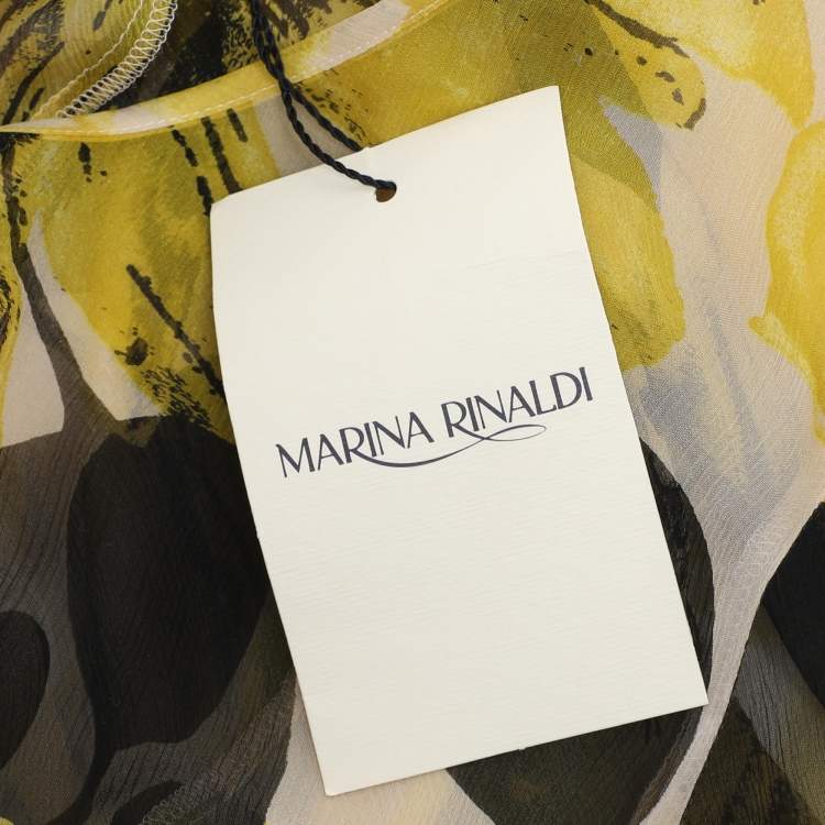 Pre Owned Marina Rinaldi Yello/Black Sunflower Print Chiffon Blouse L