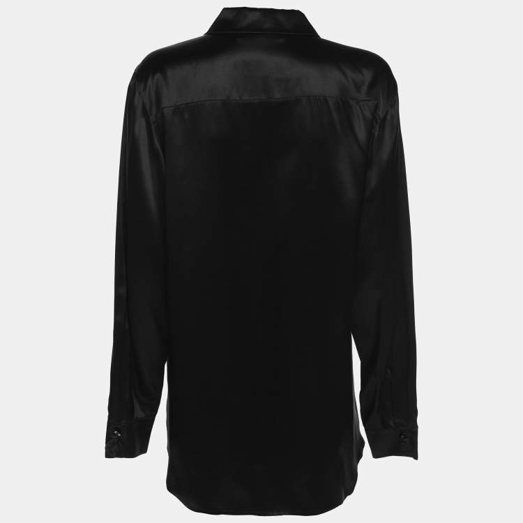 Pre Owned Marina Rinaldi Black Silk Long Sleeve Shirt L