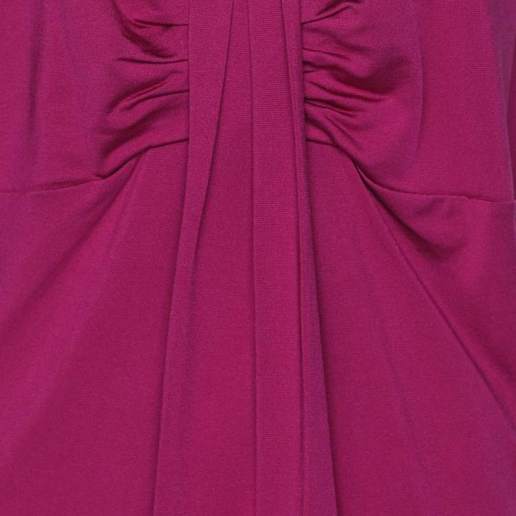 Pre Owned Marina Rinaldi Purple Jersey Gathered Front Top L