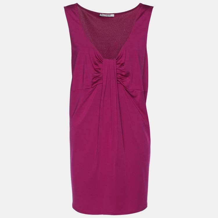 Pre Owned Marina Rinaldi Purple Jersey Gathered Front Top L