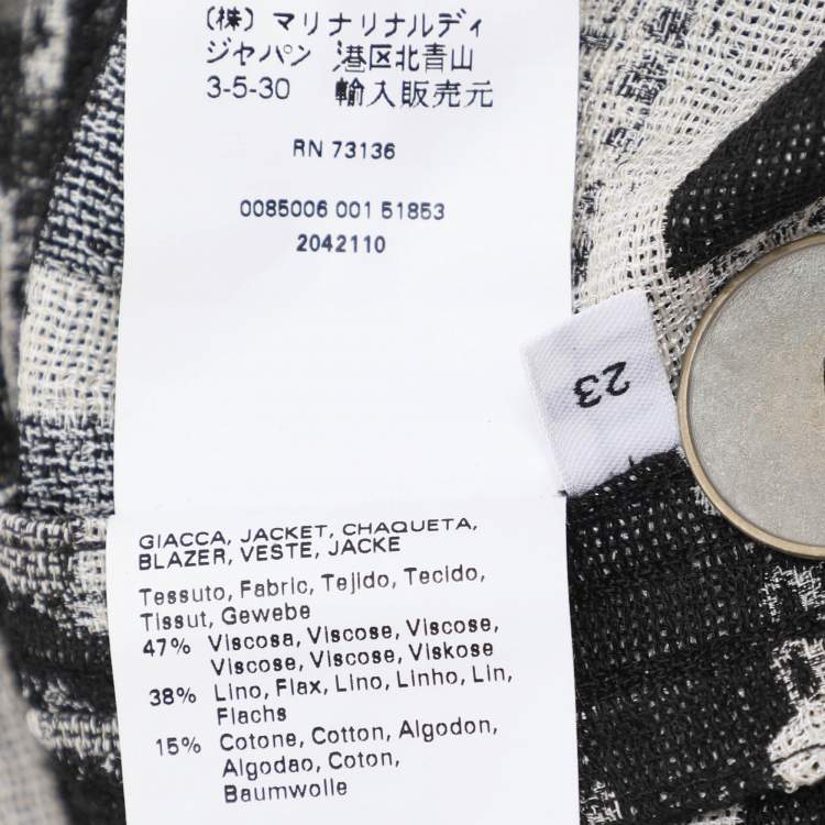 Pre Owned Marina Rinaldi Black/Off White Check Print Linen Blend Belted Blazer M