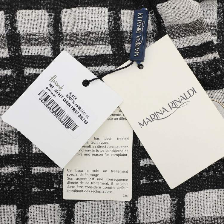 Pre Owned Marina Rinaldi Black/Off White Check Print Linen Blend Belted Blazer M