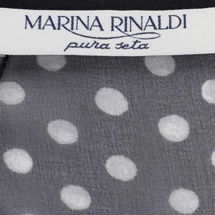 Pre Owned Marina Rinaldi Dark Grey Polk Dots Print Chiffon Ruffle Neck Tops L