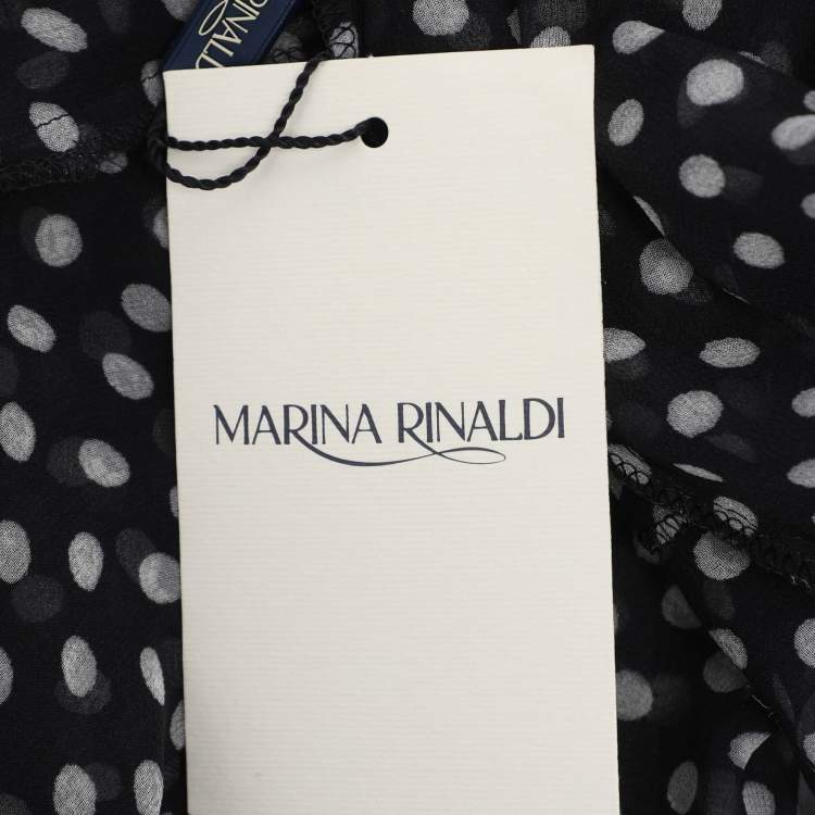 Pre Owned Marina Rinaldi Dark Grey Polk Dots Print Chiffon Ruffle Neck Tops L