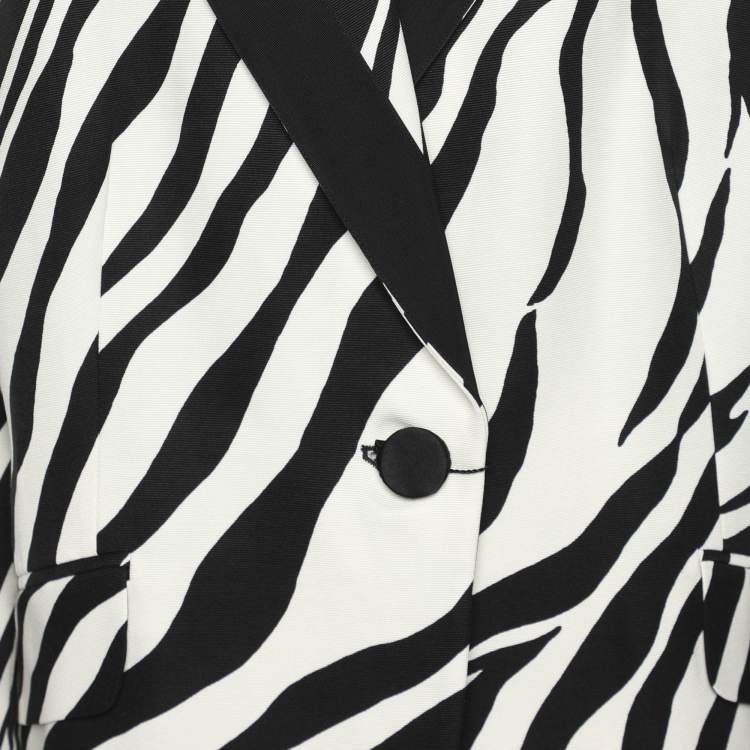 Pre Owned Marina Rinaldi Black/White Zebra Print Single Breasted Coat L