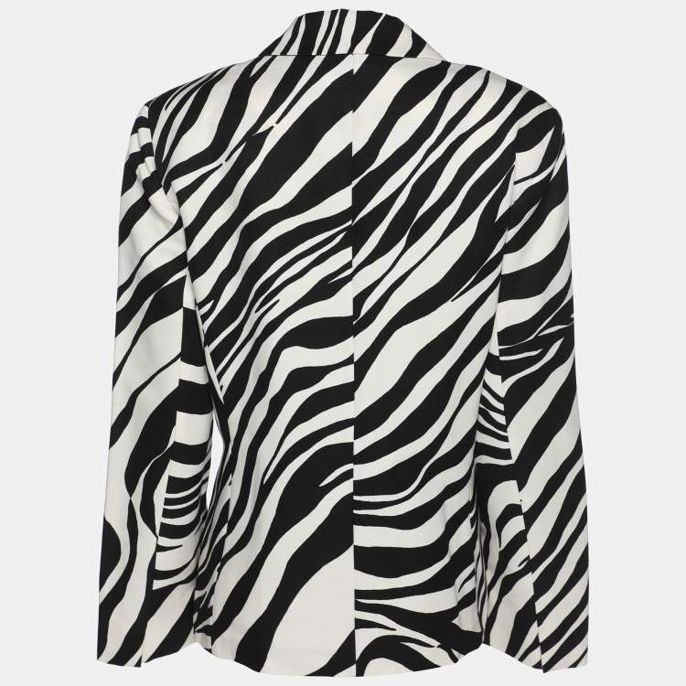 Pre Owned Marina Rinaldi Black/White Zebra Print Single Breasted Coat L